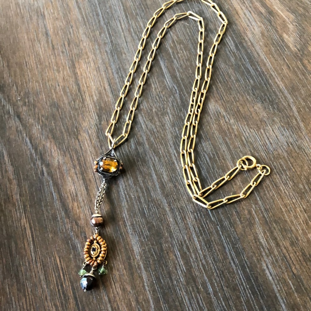 Gorgeous Citrine garnet freshwater pearl necklace